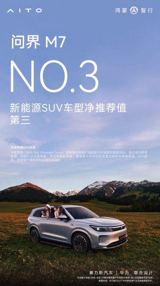 問界新M7榮獲2024年新勢力車型年度銷冠 問界新M7榮獲2024年新勢力車型年度銷冠